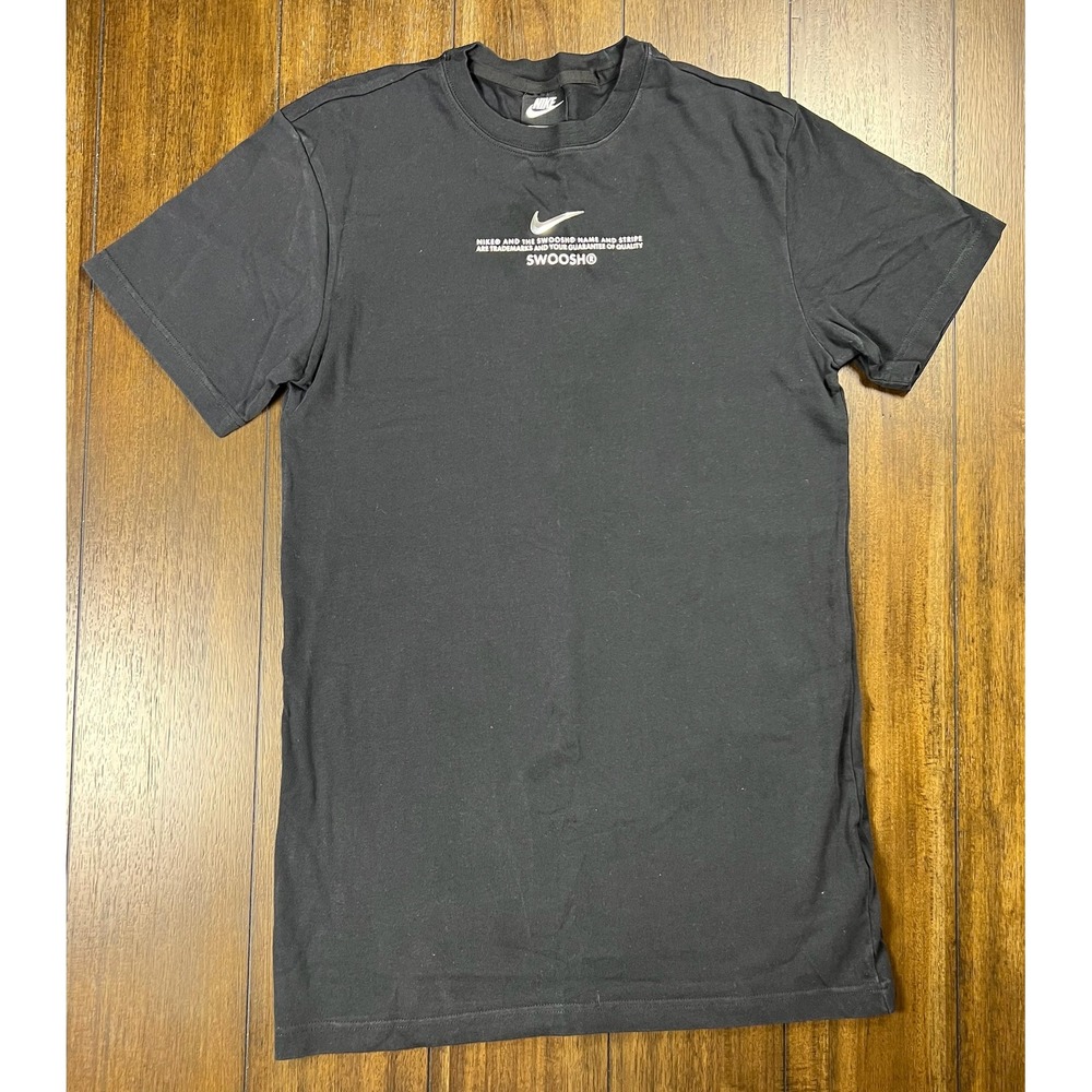 Nike Mens XS Black Graphic T-Shirt Mini Front Swoosh Large Back Logo Outline